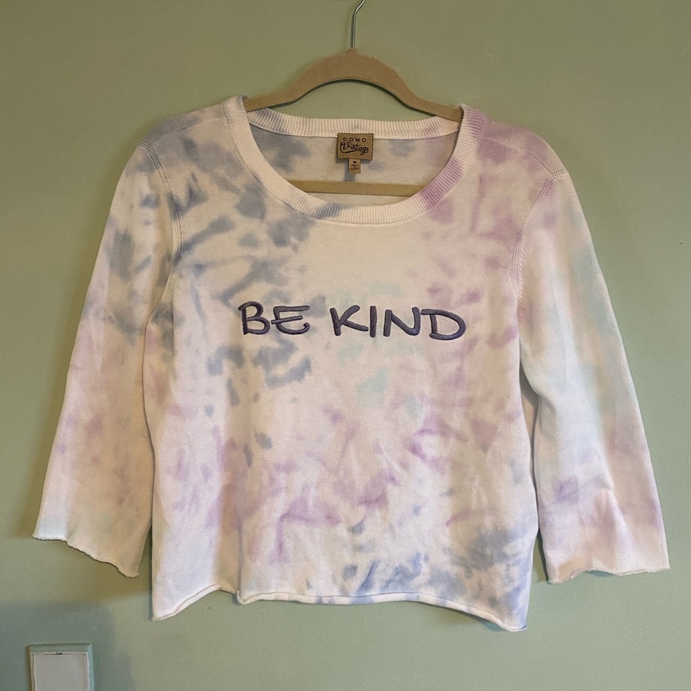 Como Vintage Be Kind Tie Dye Embroidered Crewneck Sweatshirt Raw Hem Size M